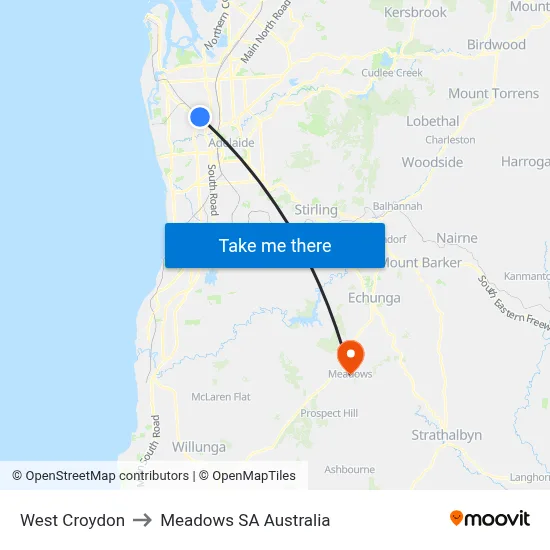 West Croydon to Meadows SA Australia map
