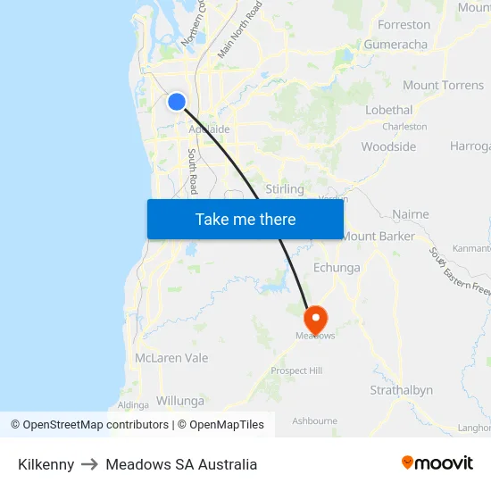 Kilkenny to Meadows SA Australia map