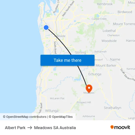 Albert Park to Meadows SA Australia map