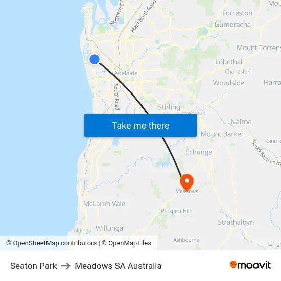 Seaton Park to Meadows SA Australia map