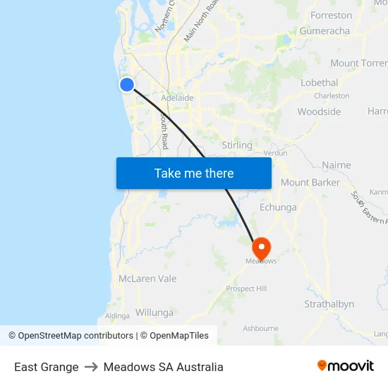 East Grange to Meadows SA Australia map