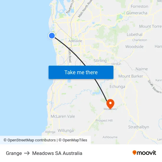 Grange to Meadows SA Australia map