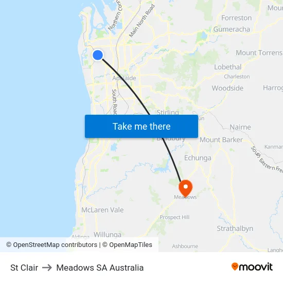 St Clair to Meadows SA Australia map