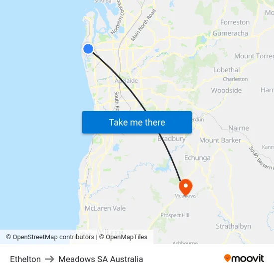 Ethelton to Meadows SA Australia map