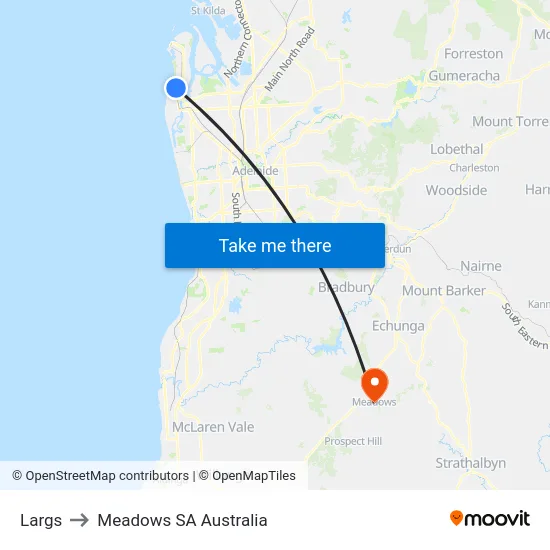 Largs to Meadows SA Australia map