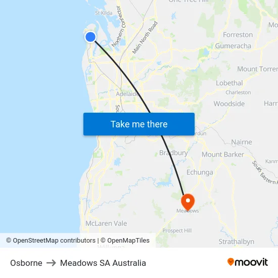 Osborne to Meadows SA Australia map