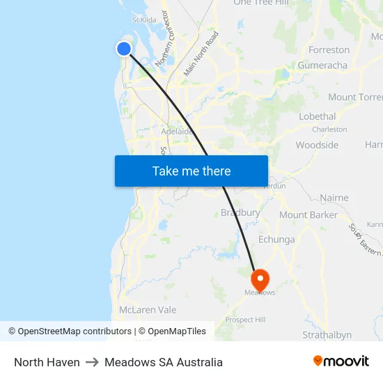 North Haven to Meadows SA Australia map