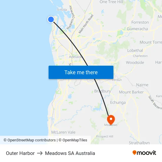 Outer Harbor to Meadows SA Australia map