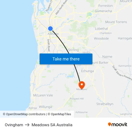 Ovingham to Meadows SA Australia map