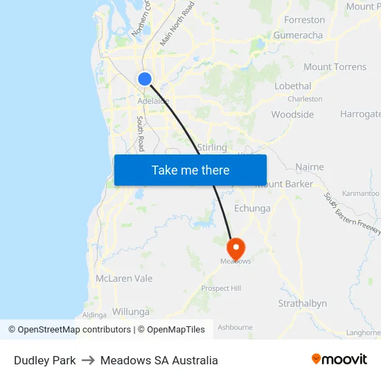 Dudley Park to Meadows SA Australia map