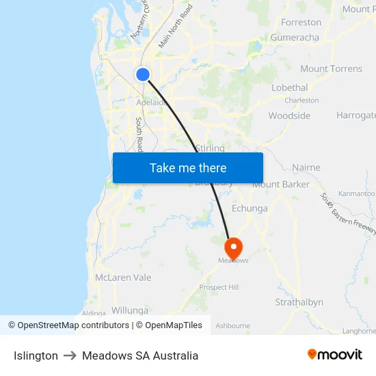 Islington to Meadows SA Australia map