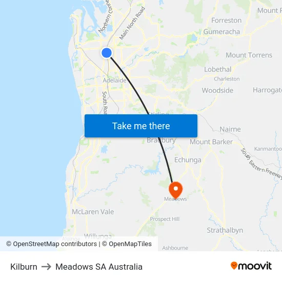 Kilburn to Meadows SA Australia map