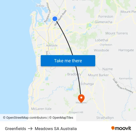 Greenfields to Meadows SA Australia map