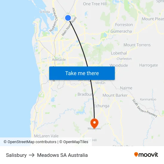 Salisbury to Meadows SA Australia map