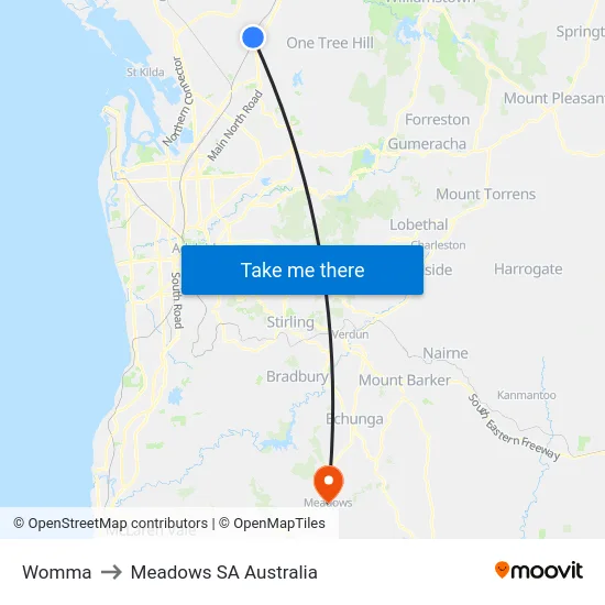 Womma to Meadows SA Australia map