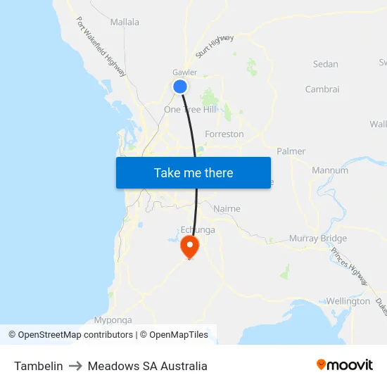 Tambelin to Meadows SA Australia map