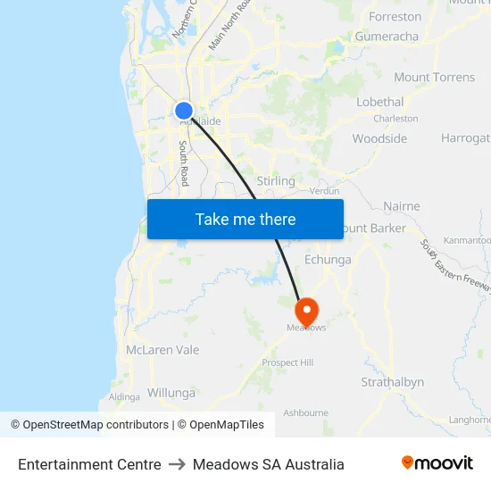 Entertainment Centre to Meadows SA Australia map