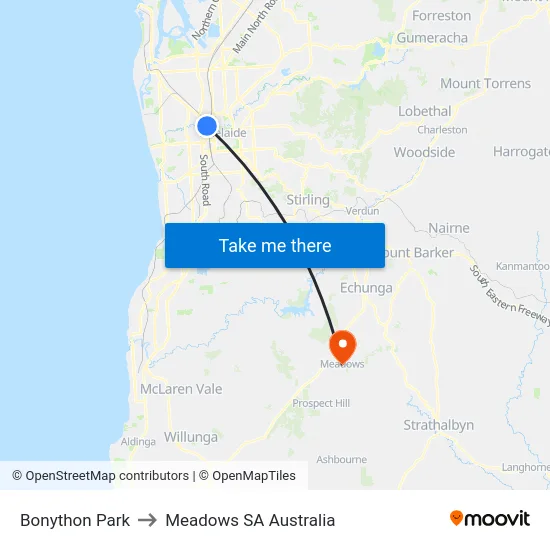 Bonython Park to Meadows SA Australia map