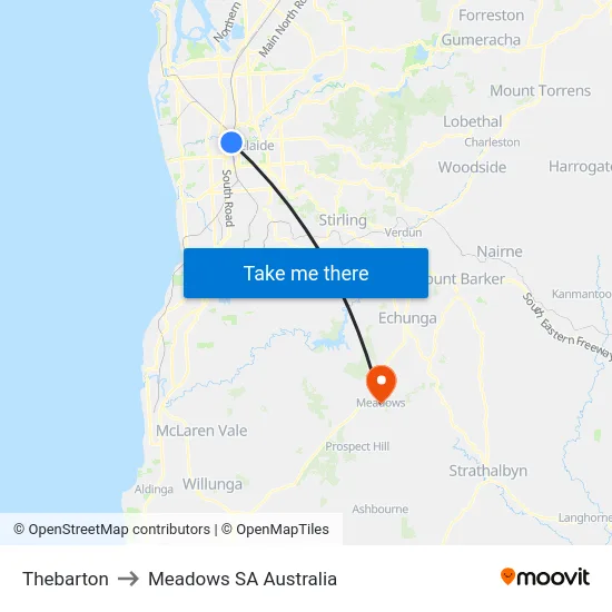 Thebarton to Meadows SA Australia map