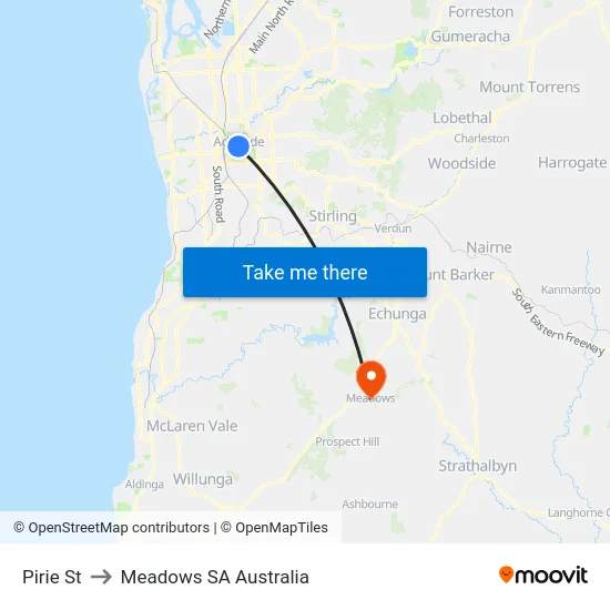 Pirie St to Meadows SA Australia map