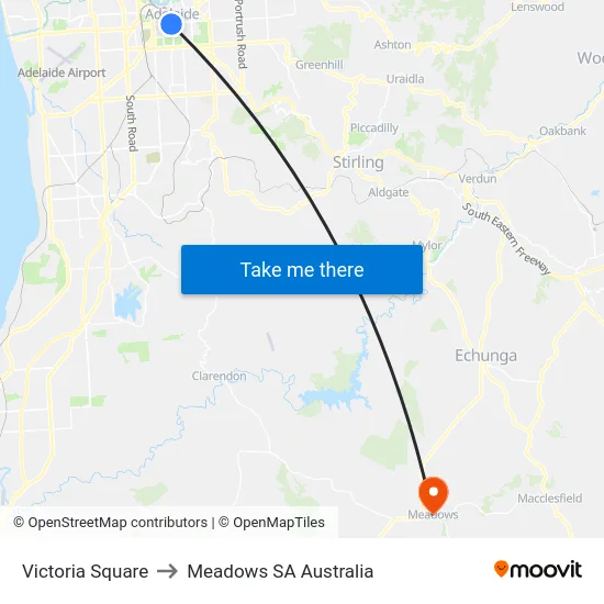 Victoria Square to Meadows SA Australia map