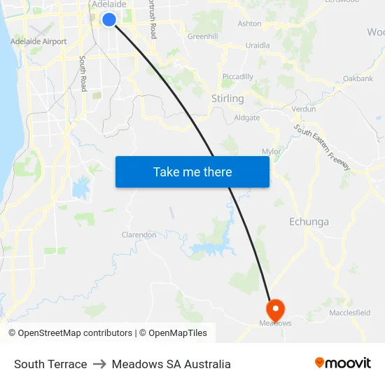 South Terrace to Meadows SA Australia map