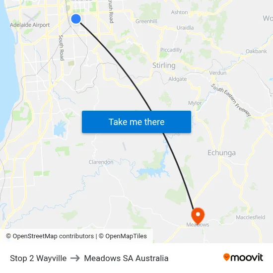 Stop 2 Wayville to Meadows SA Australia map