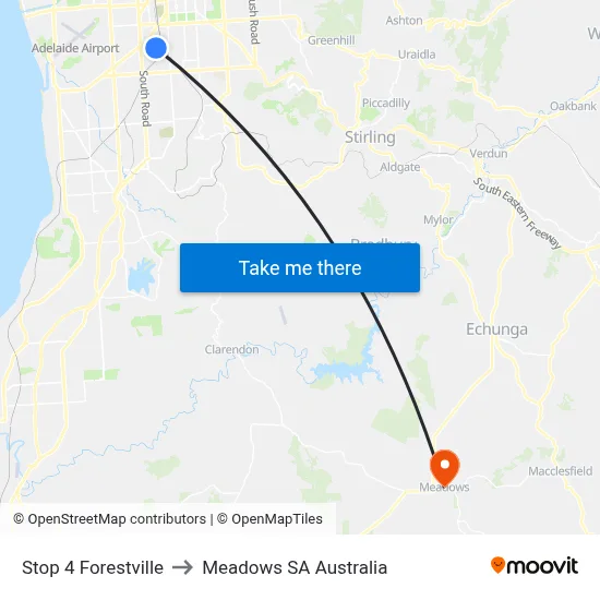 Stop 4 Forestville to Meadows SA Australia map