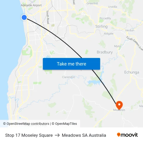 Stop 17 Moseley Square to Meadows SA Australia map