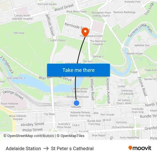 Adelaide Station to St Peter s Cathedral map