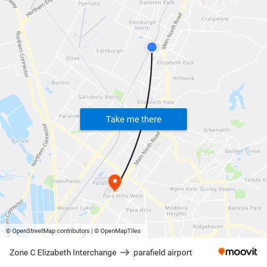 Zone C Elizabeth Interchange to parafield airport map