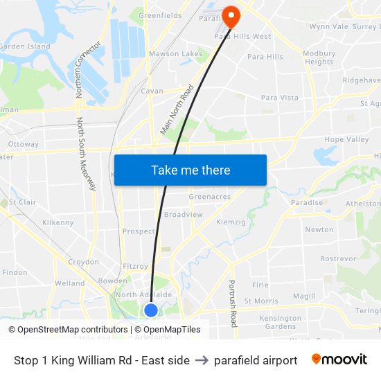 Stop 1 King William Rd - East side to parafield airport map