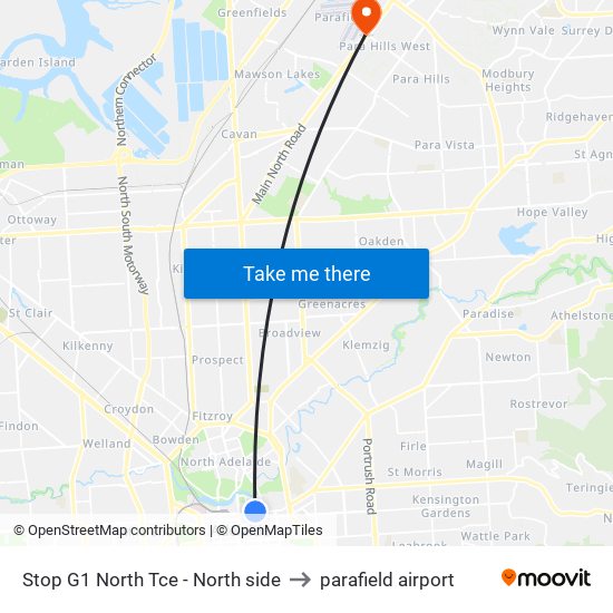 Stop G1 North Tce - North side to parafield airport map