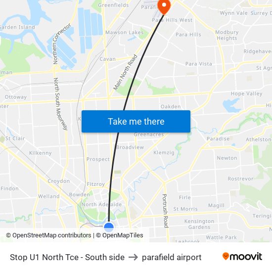 Stop U1 North Tce - South side to parafield airport map