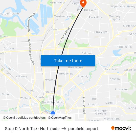 Stop D North Tce - North side to parafield airport map