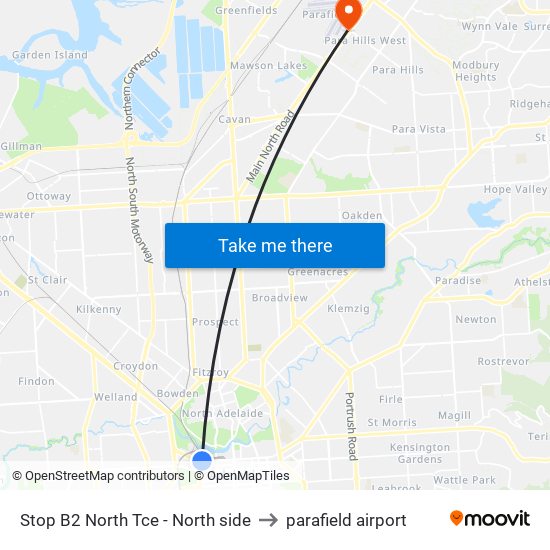 Stop B2 North Tce - North side to parafield airport map