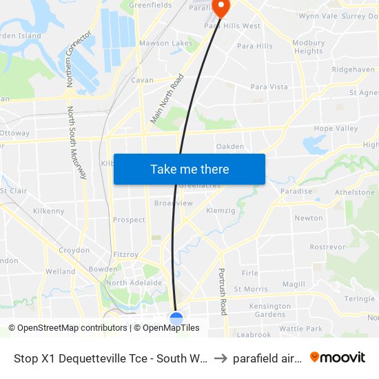 Stop X1 Dequetteville Tce - South West side to parafield airport map