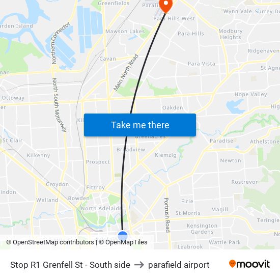 Stop R1 Grenfell St - South side to parafield airport map