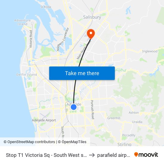 Stop T1 Victoria Sq - South West side to parafield airport map