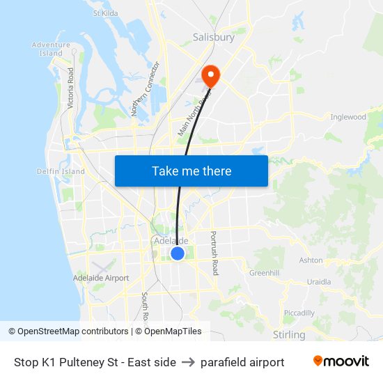 Stop K1 Pulteney St - East side to parafield airport map