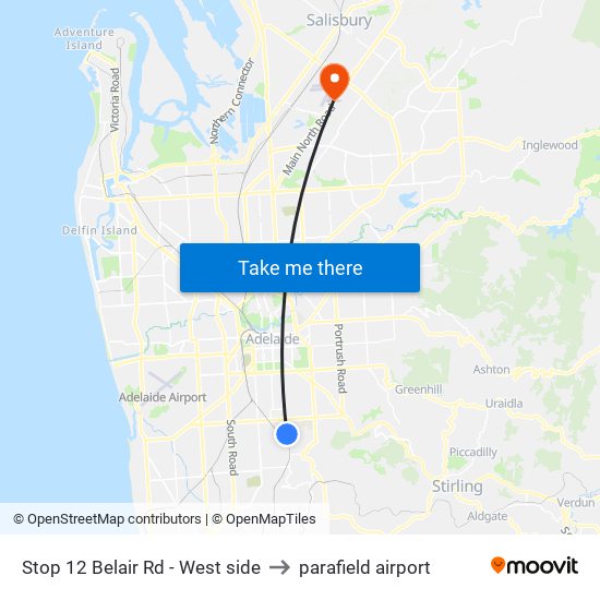 Stop 12 Belair Rd - West side to parafield airport map