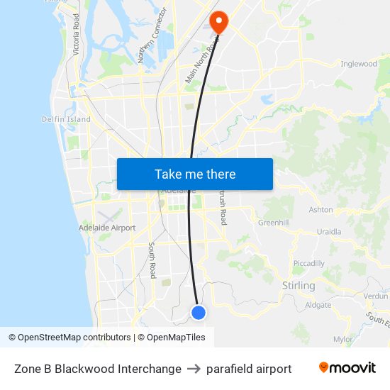 Zone B Blackwood Interchange to parafield airport map