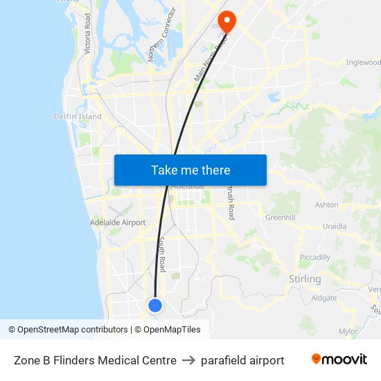 Zone B Flinders Medical Centre to parafield airport map