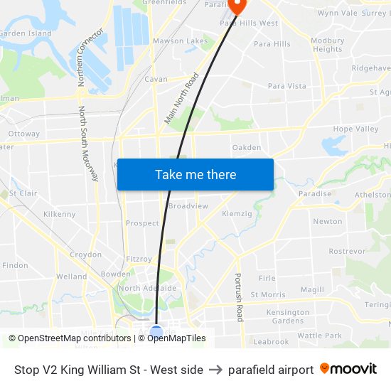 Stop V2 King William St - West side to parafield airport map