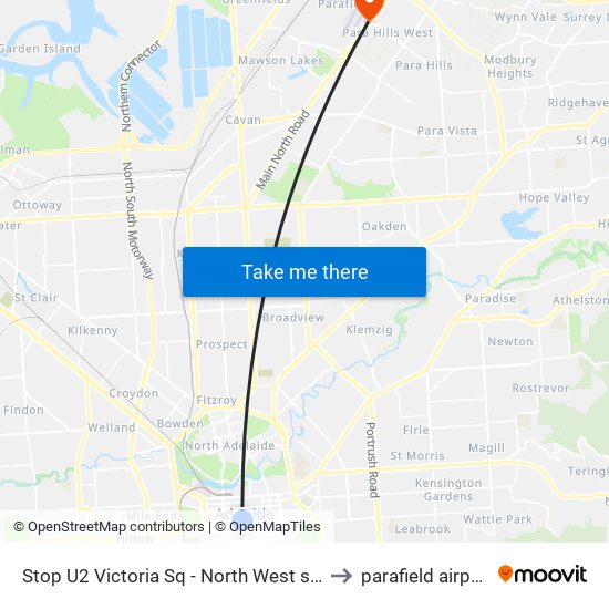 Stop U2 Victoria Sq - North West side to parafield airport map