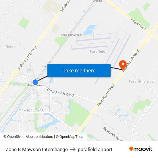 Zone B Mawson Interchange to parafield airport map