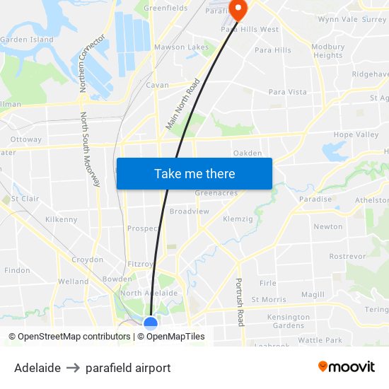Adelaide to parafield airport map