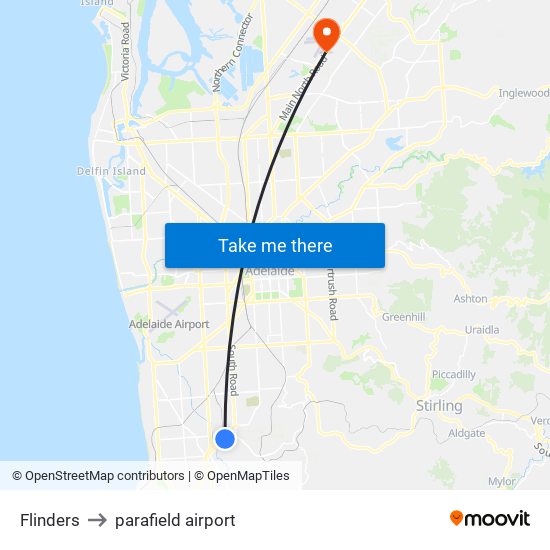 Flinders to parafield airport map