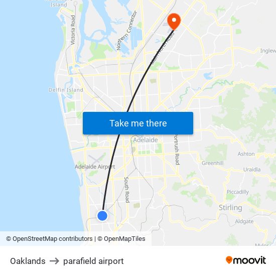 Oaklands to parafield airport map