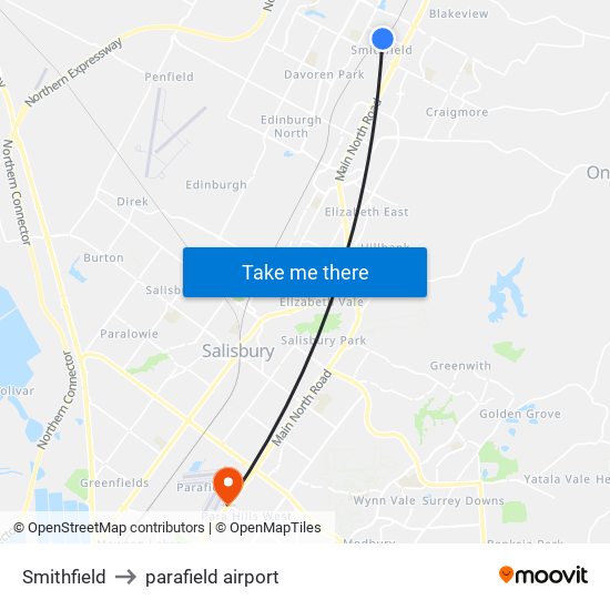 Smithfield to parafield airport map